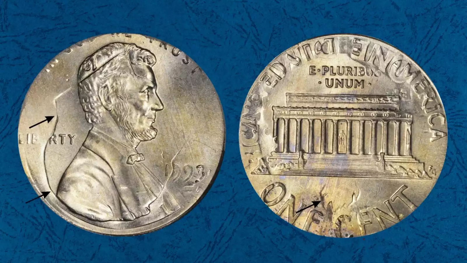 1993 dime Double Denomination error coin showing Lincoln cent outline beneath dime design