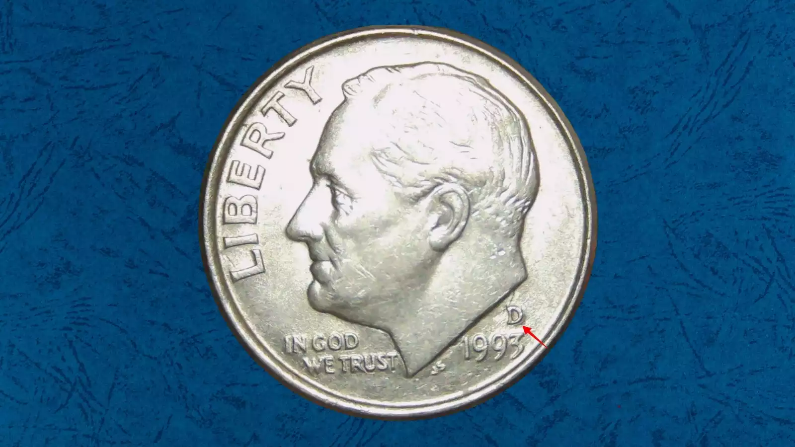 1993 dime Doubled Die Obverse error showing doubling on LIBERTY inscription under magnification